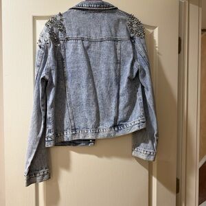 Women's Denim Jacket with Pearl Embellishments
